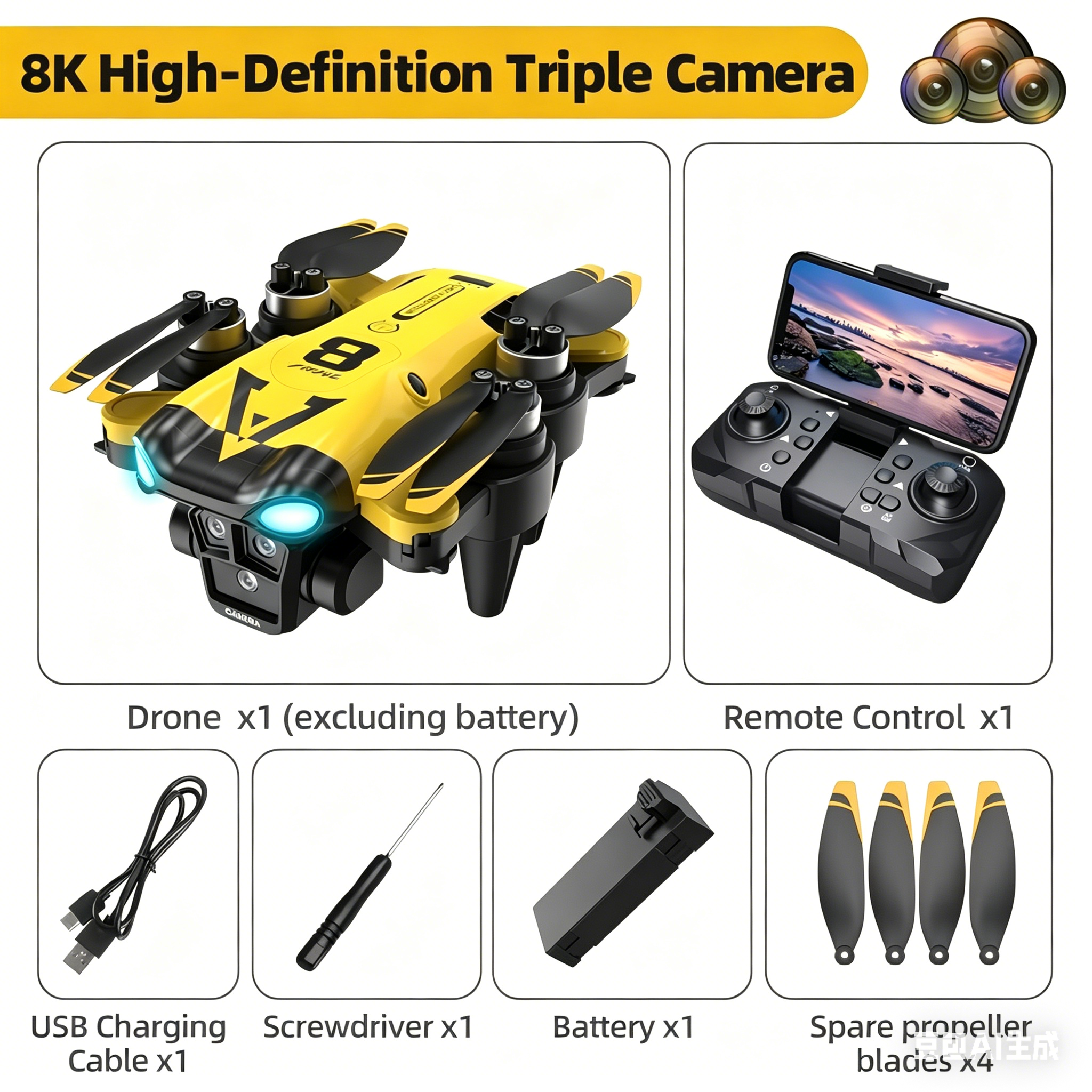 New Quadcopter with Triple Cam - Drone Gimbal Brushless review and price